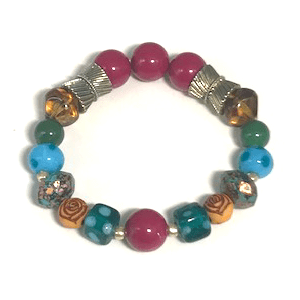 Stretchable bracelet with multiple colors and multiple sized beads.